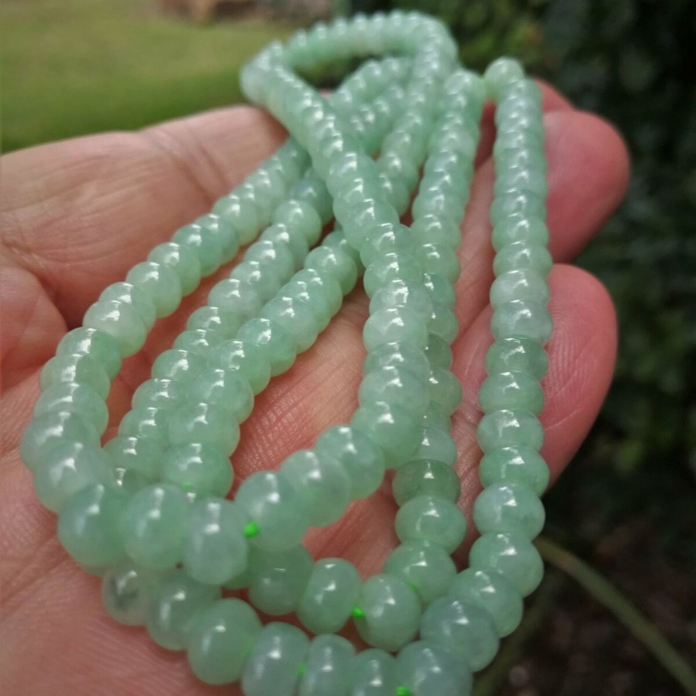 Certificated Natural Grade A Light Green Jadeite Jade Bean Necklace A0451